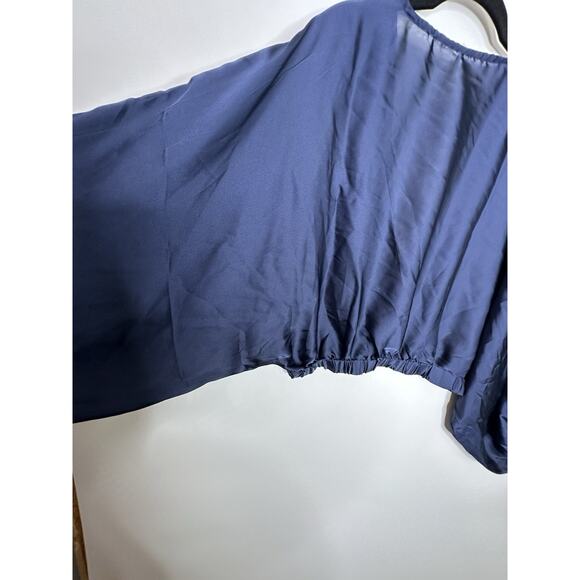 NWT Free People Womens Midnight Vibes Blouse XS Satiny Cropped‎ Boho Indigo Blue - Picture 12 of 16